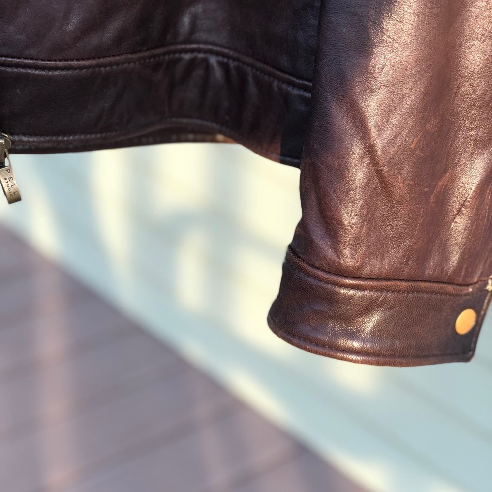 People Studio - Men’s Brown Leather Bomber Jacket - Picture 4 of 6
